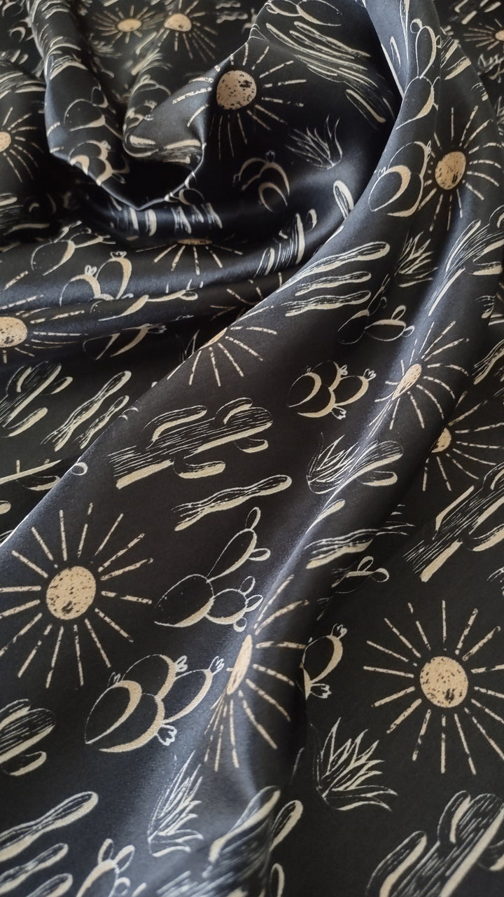 Silk Wild Rag -Black Cactus and Sun