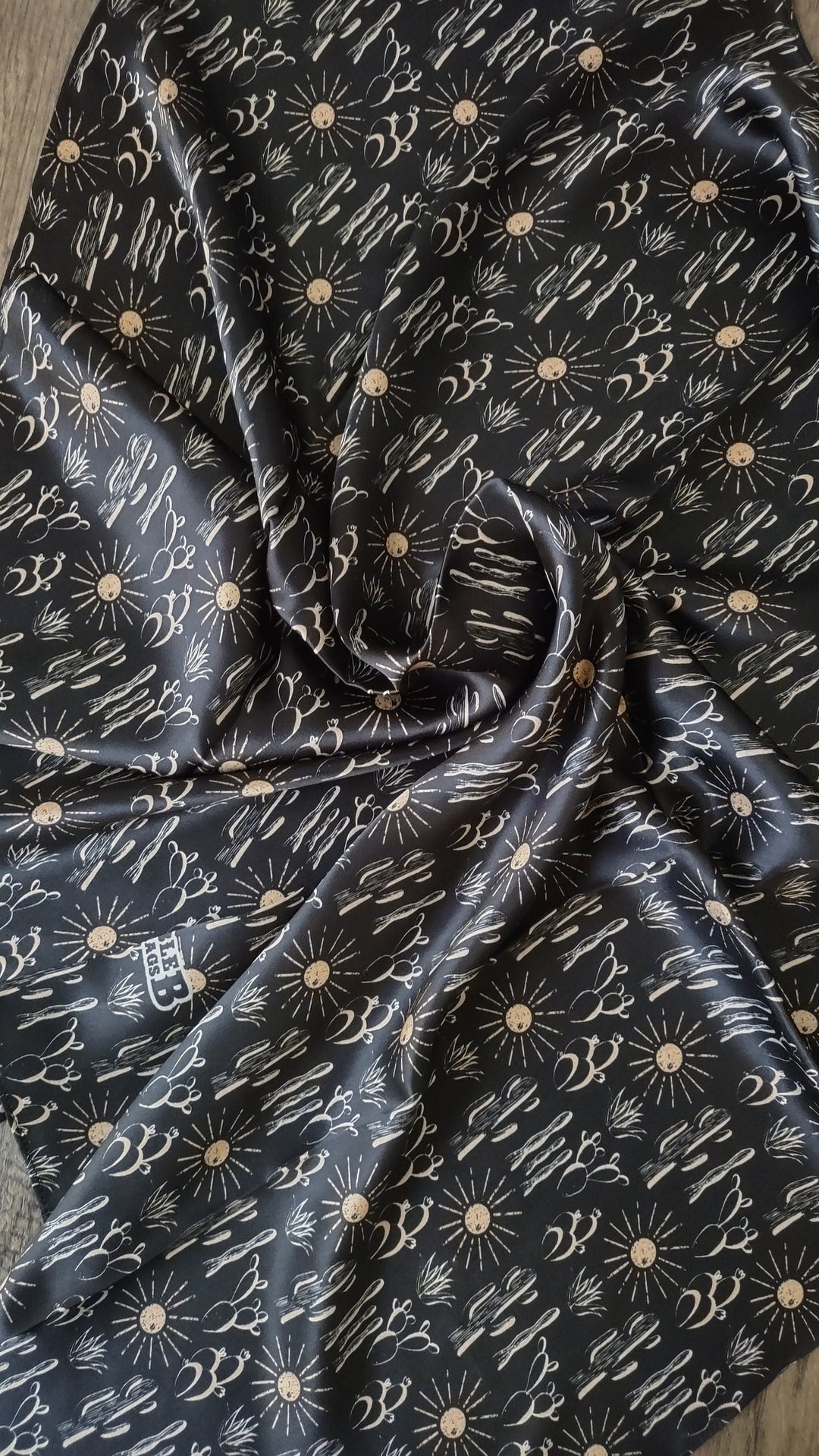 Silk Wild Rag -Black Cactus and Sun