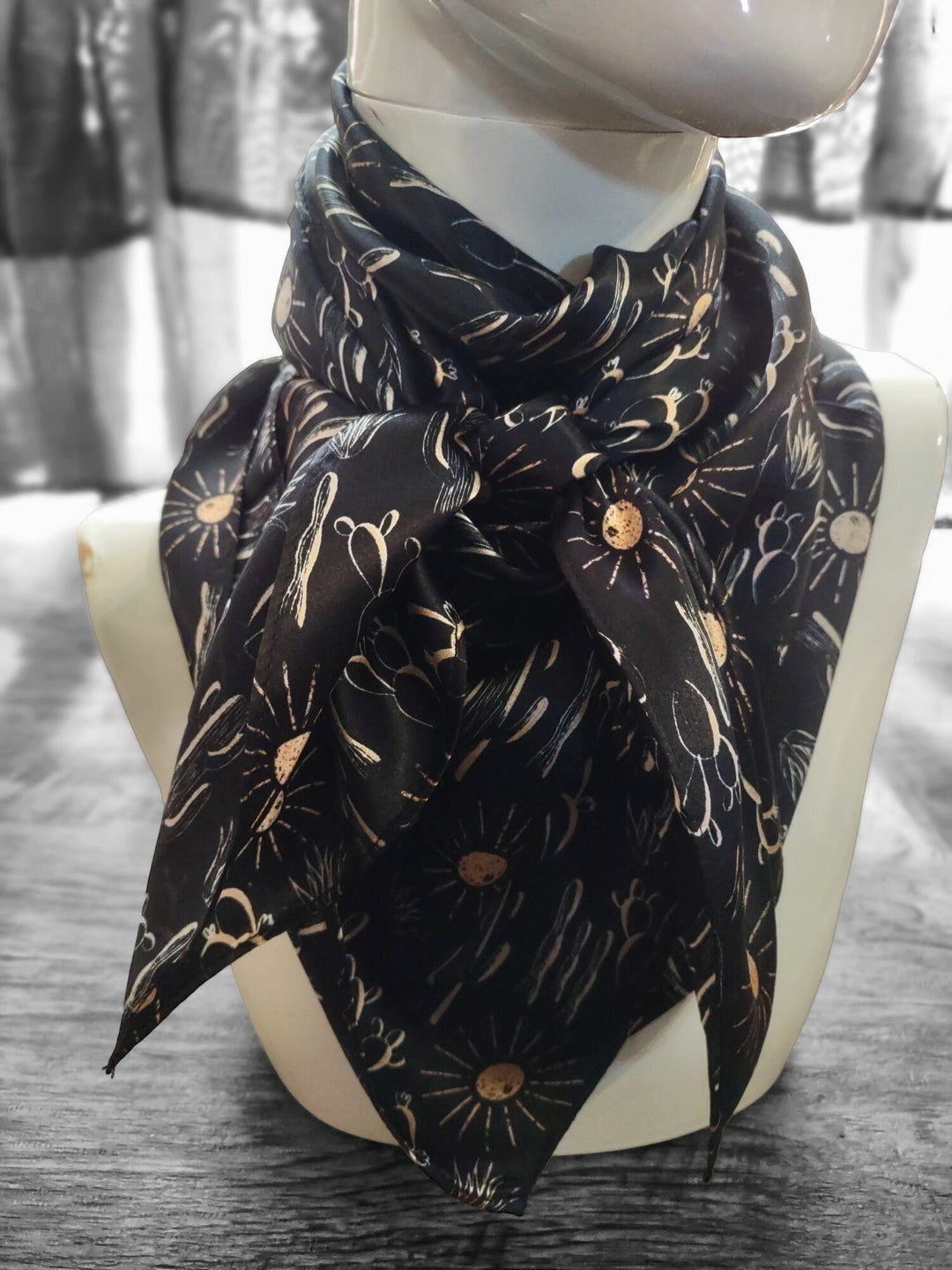 Silk Wild Rag -Black Cactus and Sun