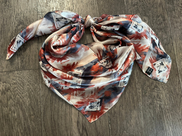 Silk Wild Rag -Navy Blue Copper Ivory Watercolor Tribal Print