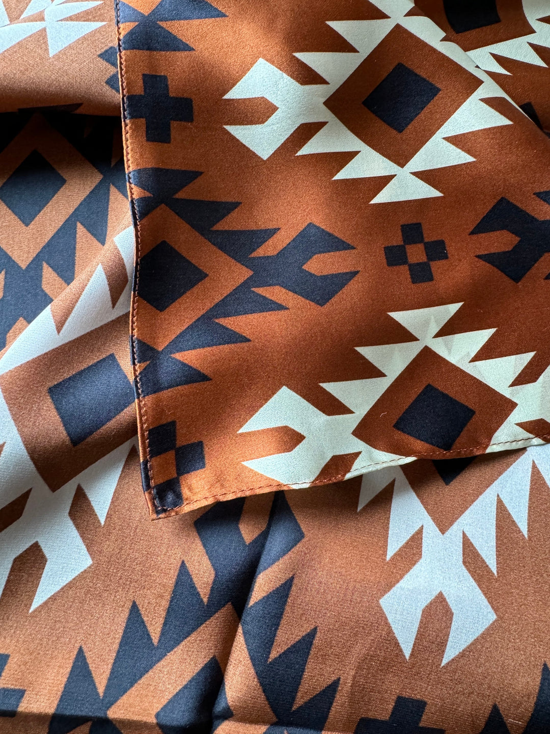 Silk Wild Rag -Cognac Tribal Native Print