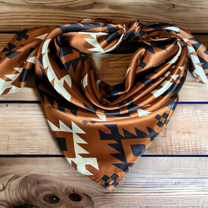 Silk Wild Rag -Cognac Tribal Native Print