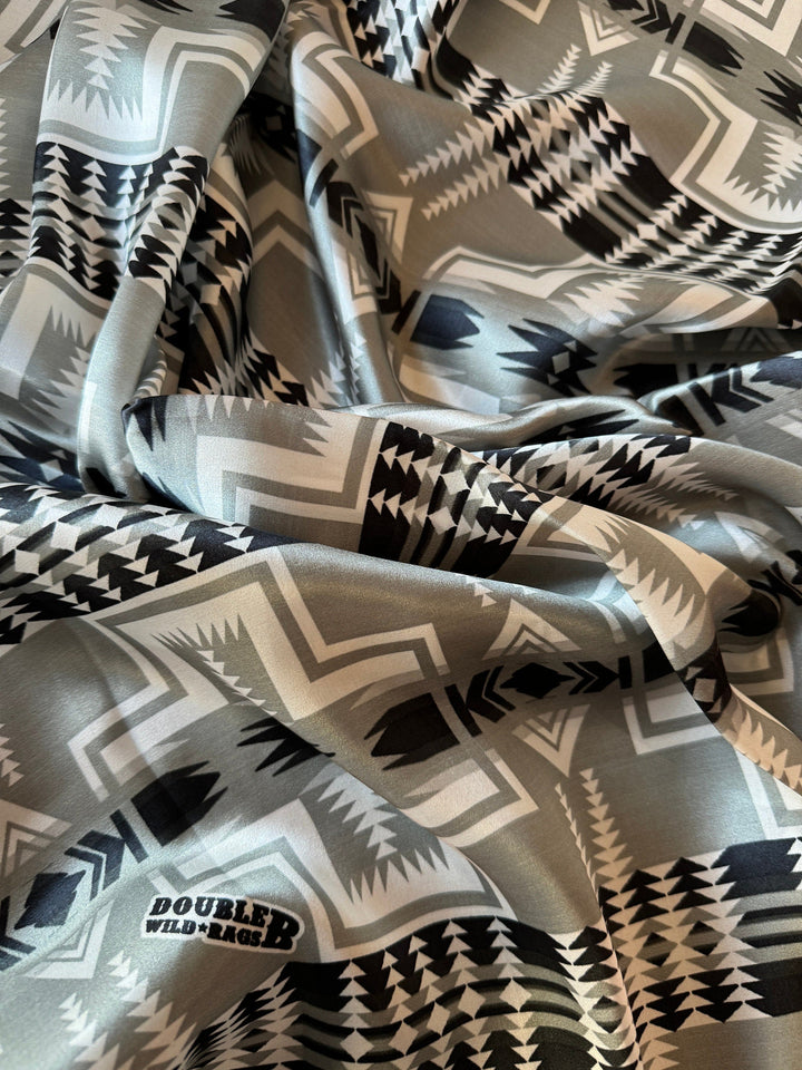 Silk Wild Rag -Black and Silver Navajo Native Print