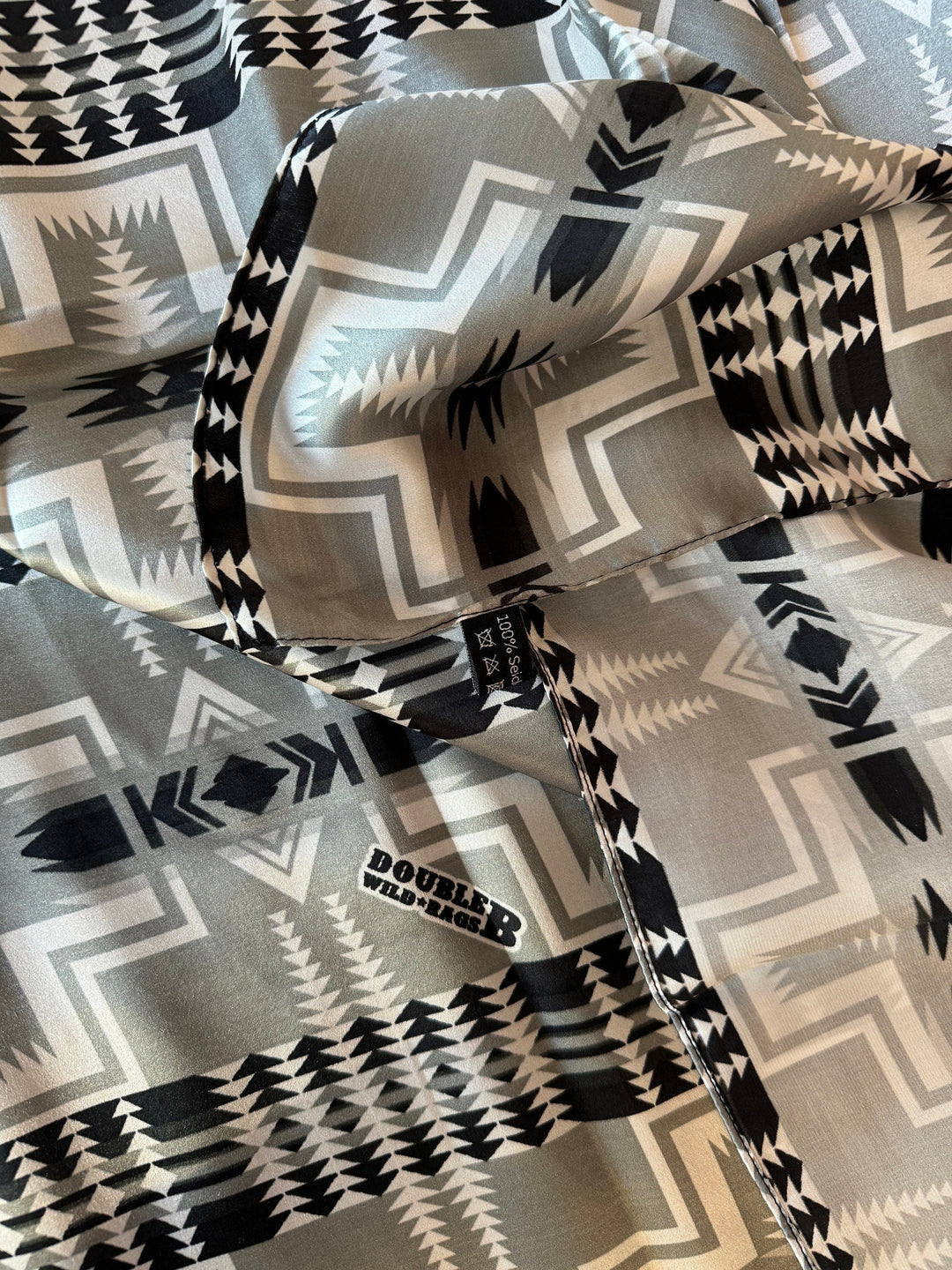 Silk Wild Rag -Black and Silver Navajo Native Print