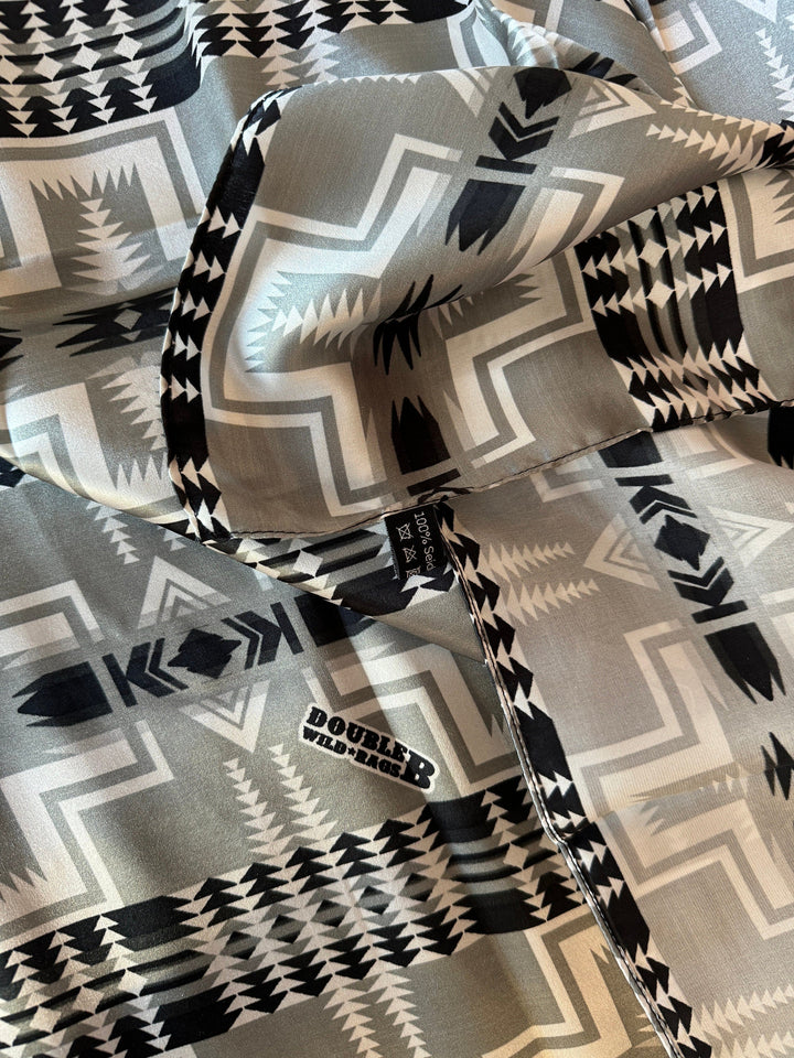 Silk Wild Rag -Black and Silver Navajo Native Print