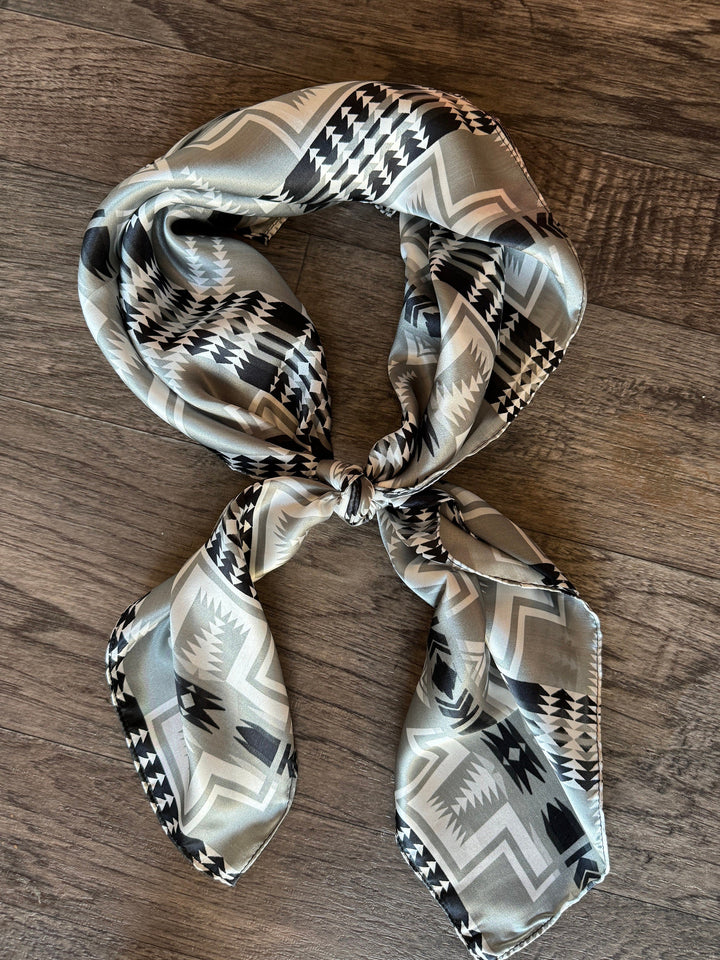 Silk Wild Rag -Black and Silver Navajo Native Print