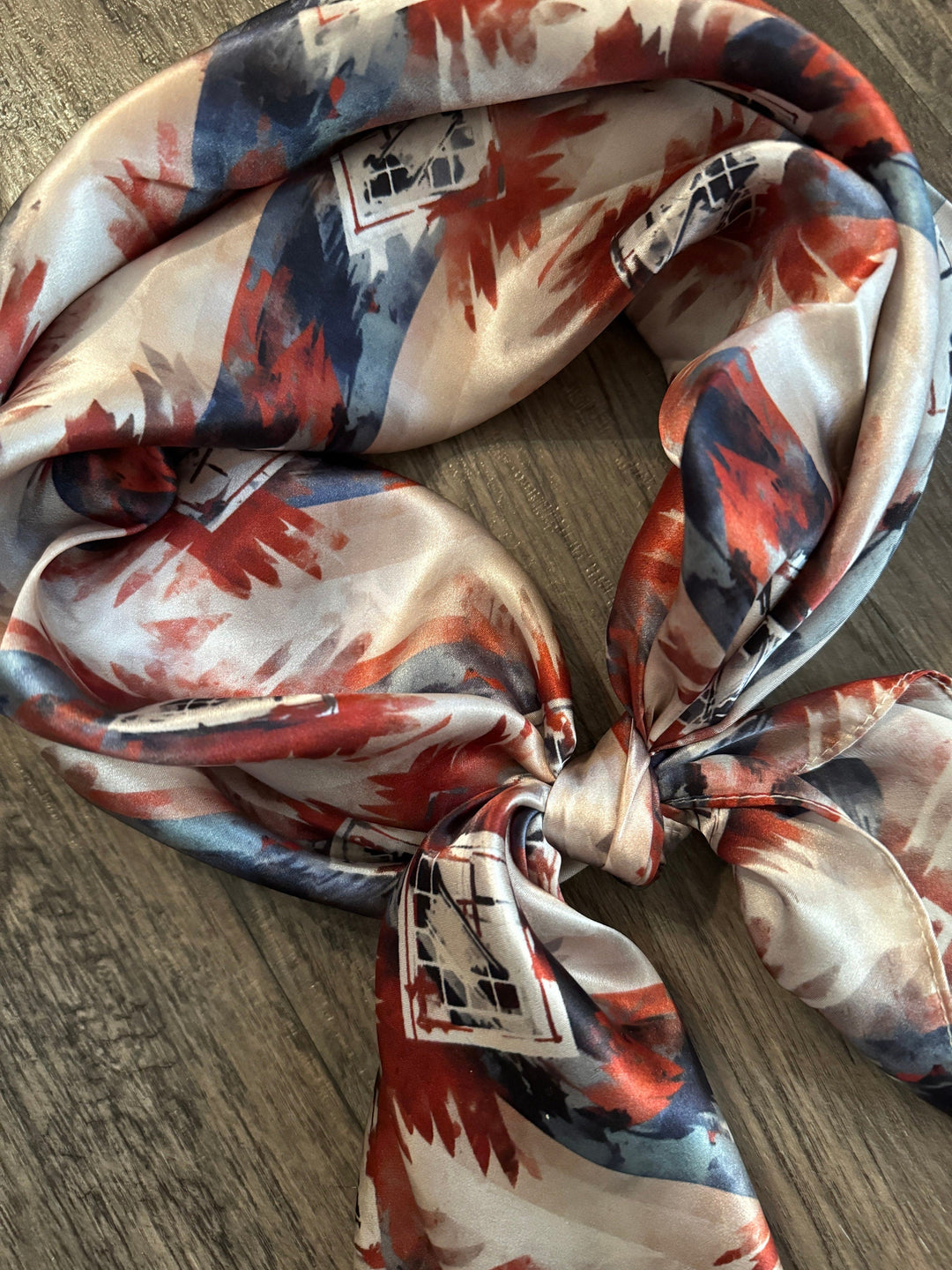 Silk Wild Rag -Navy Blue Copper Ivory Watercolor Tribal Print