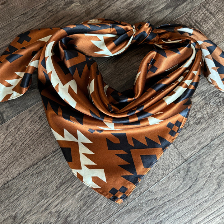 Silk Wild Rag -Cognac Tribal Native Print