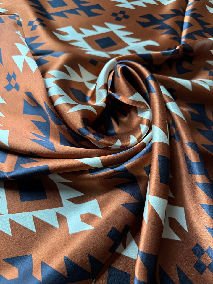 Silk Wild Rag -Cognac Tribal Native Print