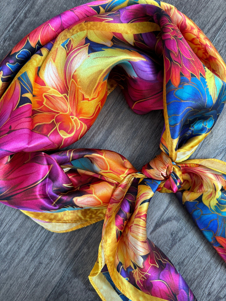 100% Silk Wild Rag “Golden Dahlias”