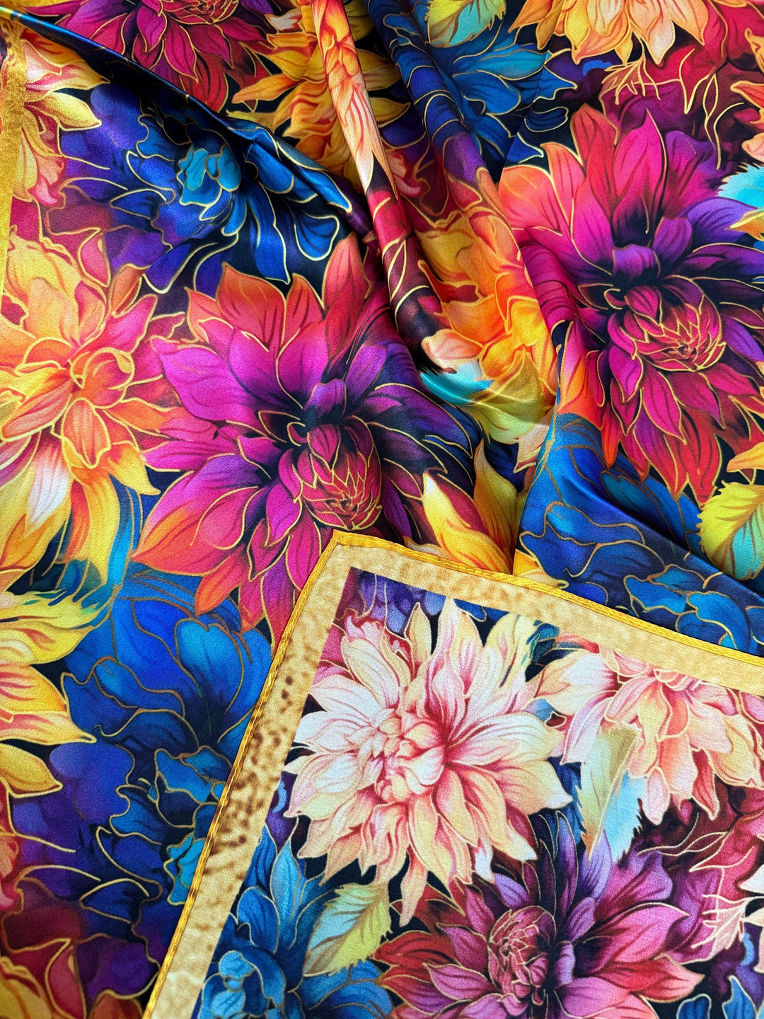 100% Silk Wild Rag “Golden Dahlias”