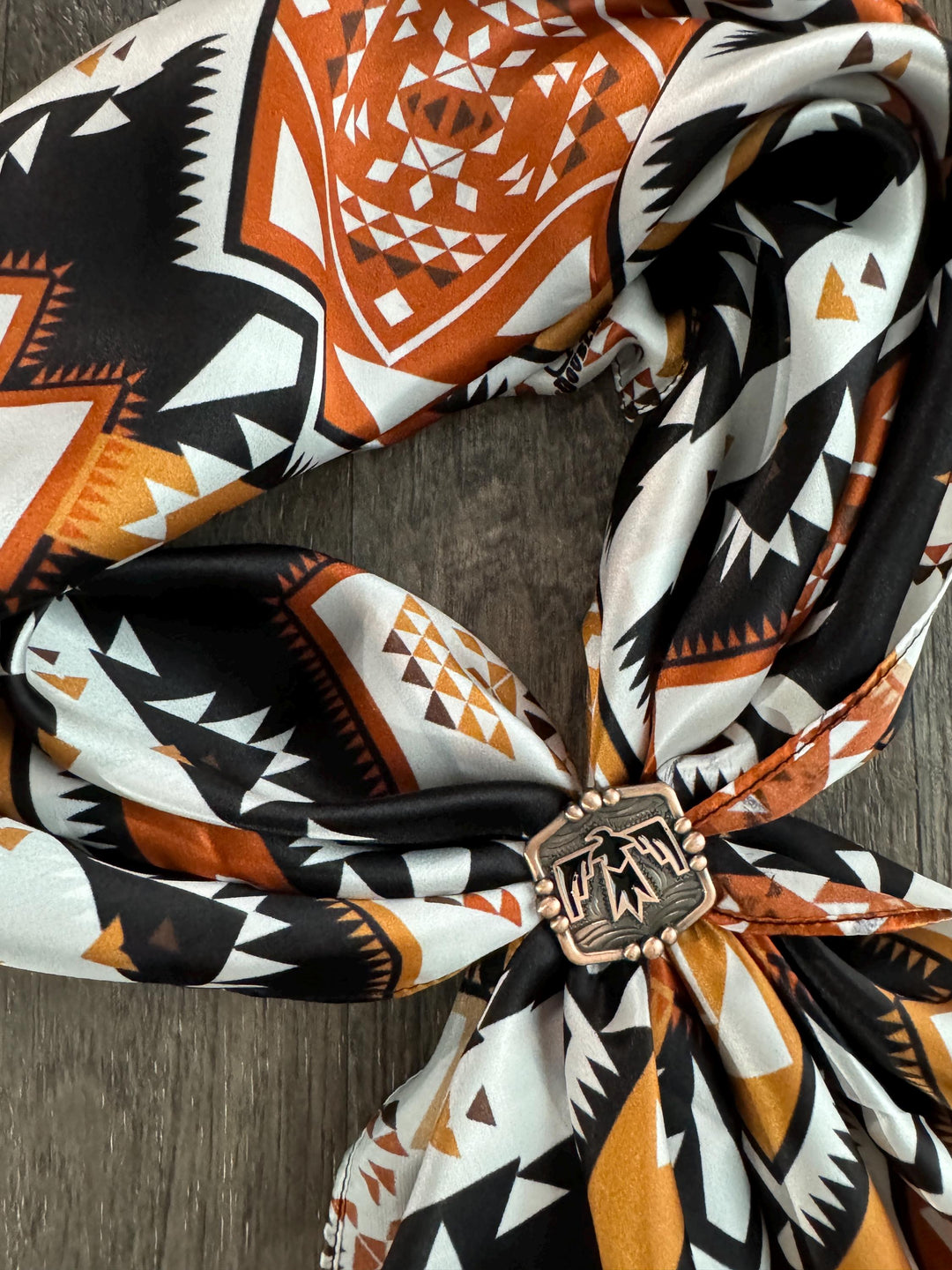 100% Silk Wild Rag - Brown & Black Aztec Native Tribal Print