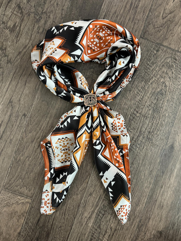 100% Silk Wild Rag - Brown & Black Aztec Native Tribal Print