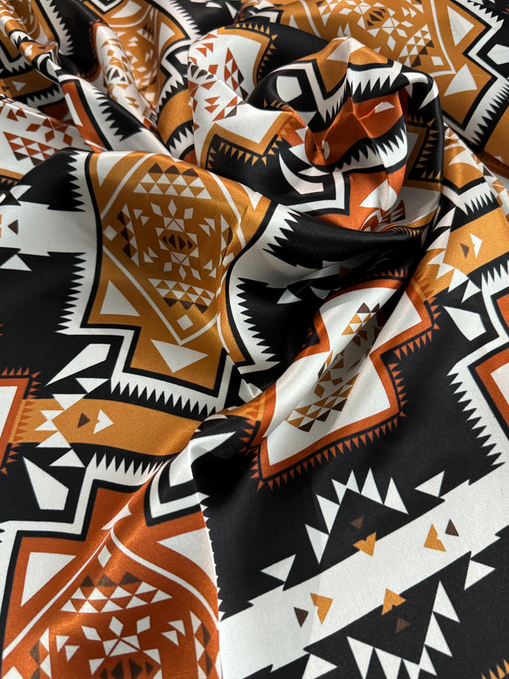 100% Silk Wild Rag - Brown & Black Aztec Native Tribal Print