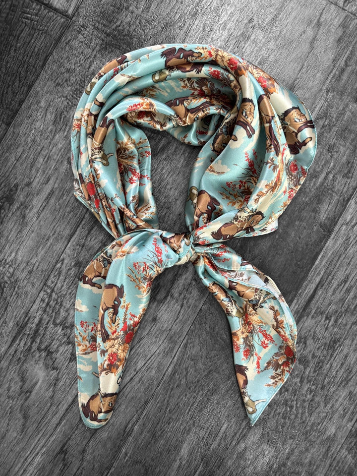 Silk Wild Rag -Dusty Blue Cowboys