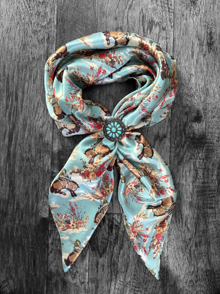 Silk Wild Rag -Dusty Blue Cowboys