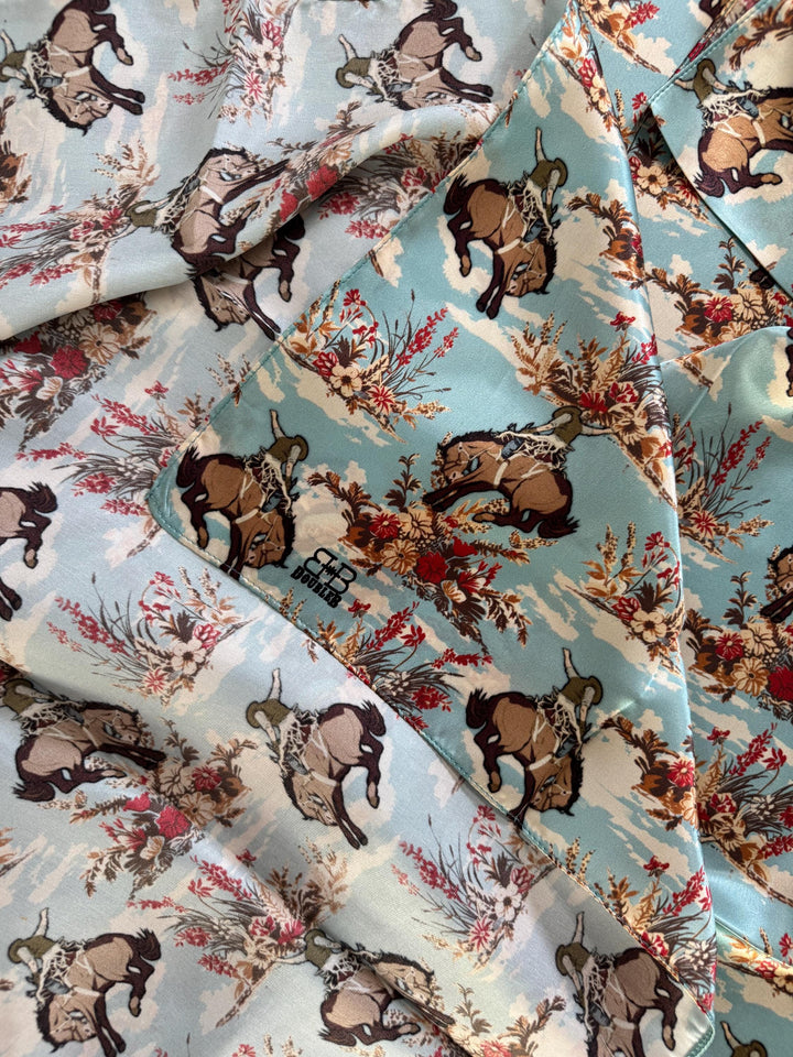 Silk Wild Rag -Dusty Blue Cowboys