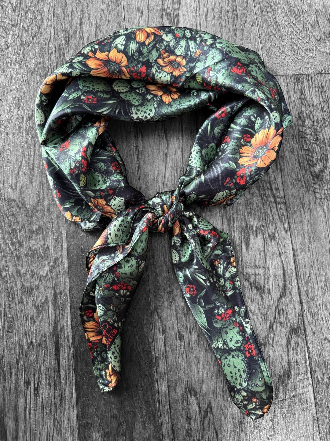 Silk Wild Rag -Black Cactus/Orange Floral