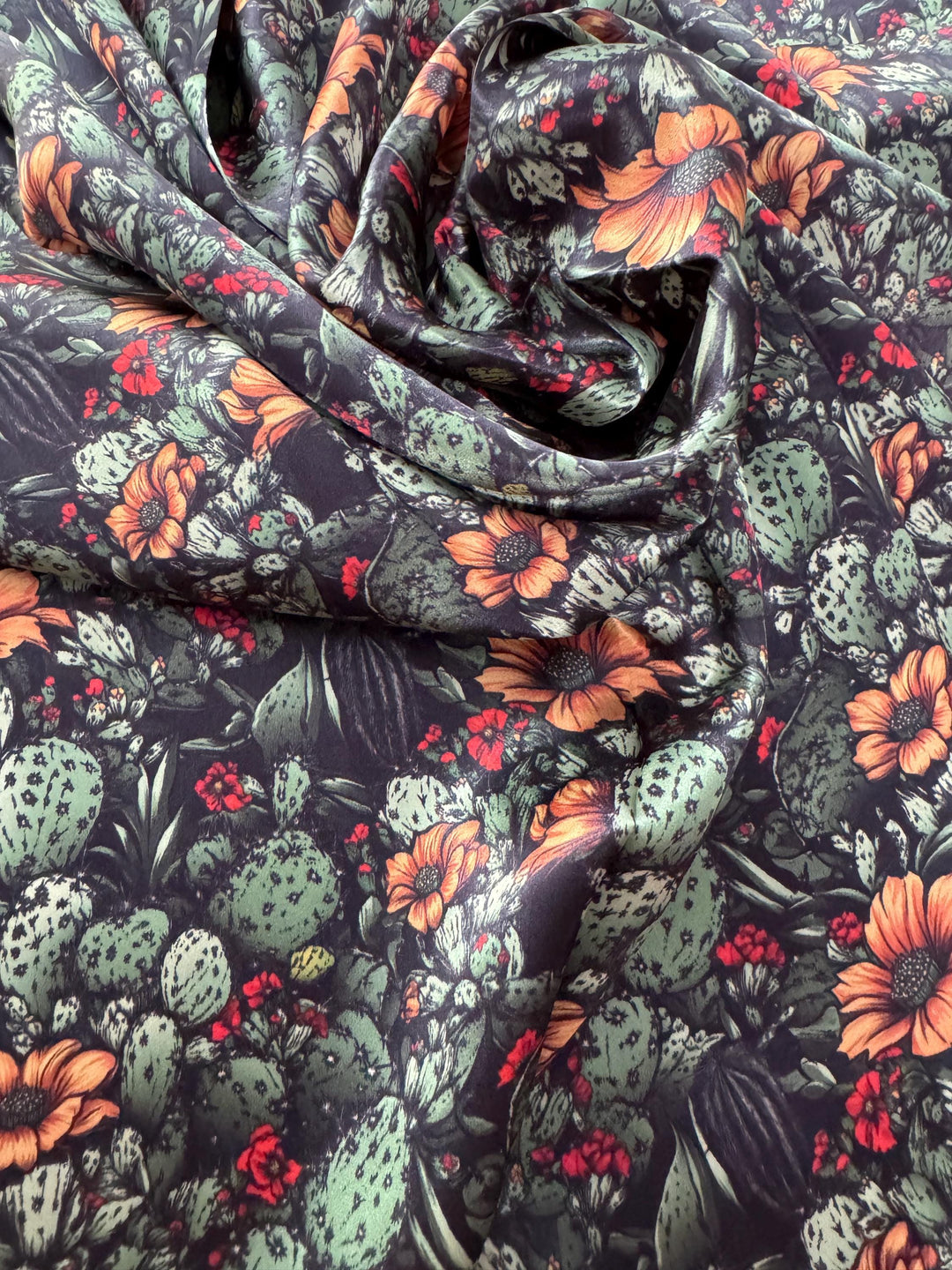 Silk Wild Rag -Black Cactus/Orange Floral