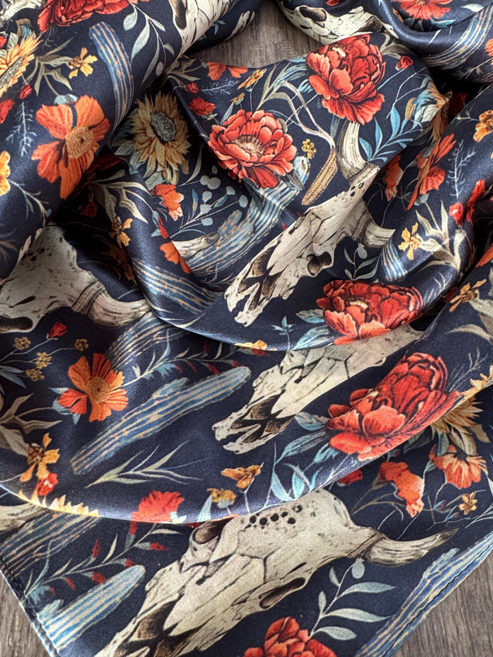 Silk Wild Rag -Navy Cow Skulls and Cactus