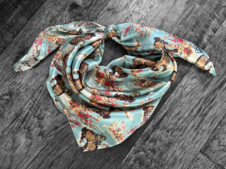 Silk Wild Rag -Dusty Blue Cowboys