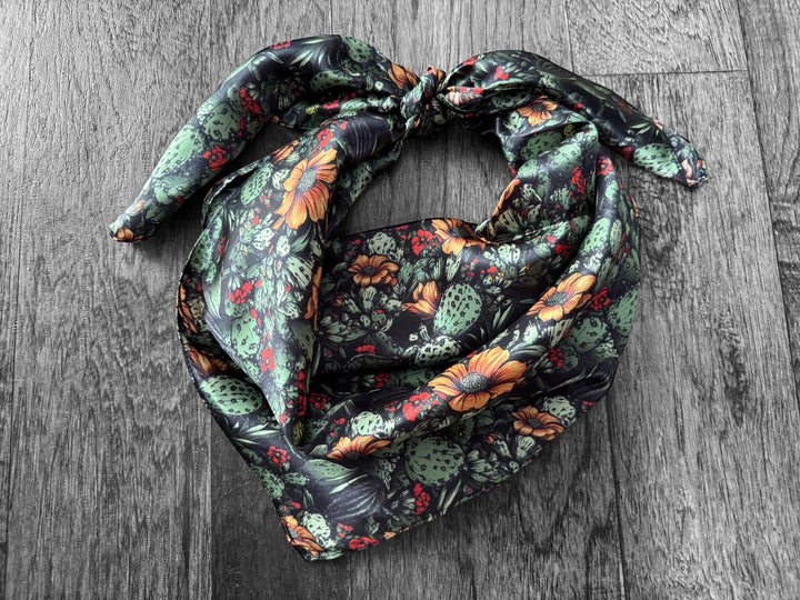 Silk Wild Rag -Black Cactus/Orange Floral