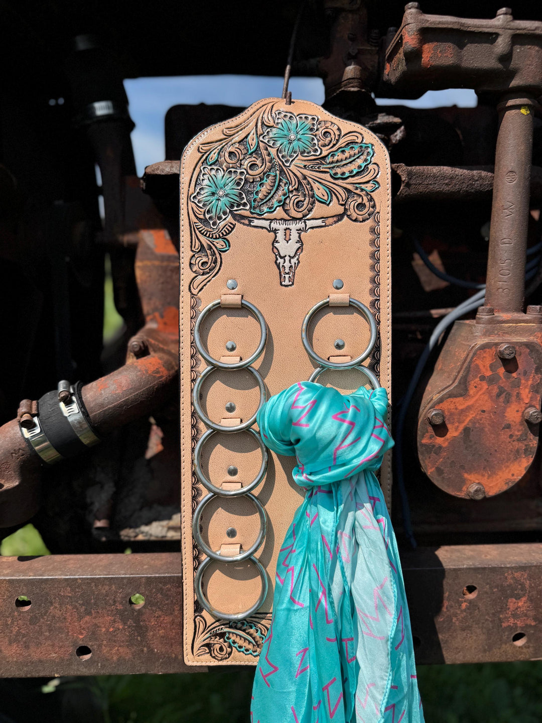 Genuine Western Tooled Leather Wild Rag Scarf Display Holder Keeper