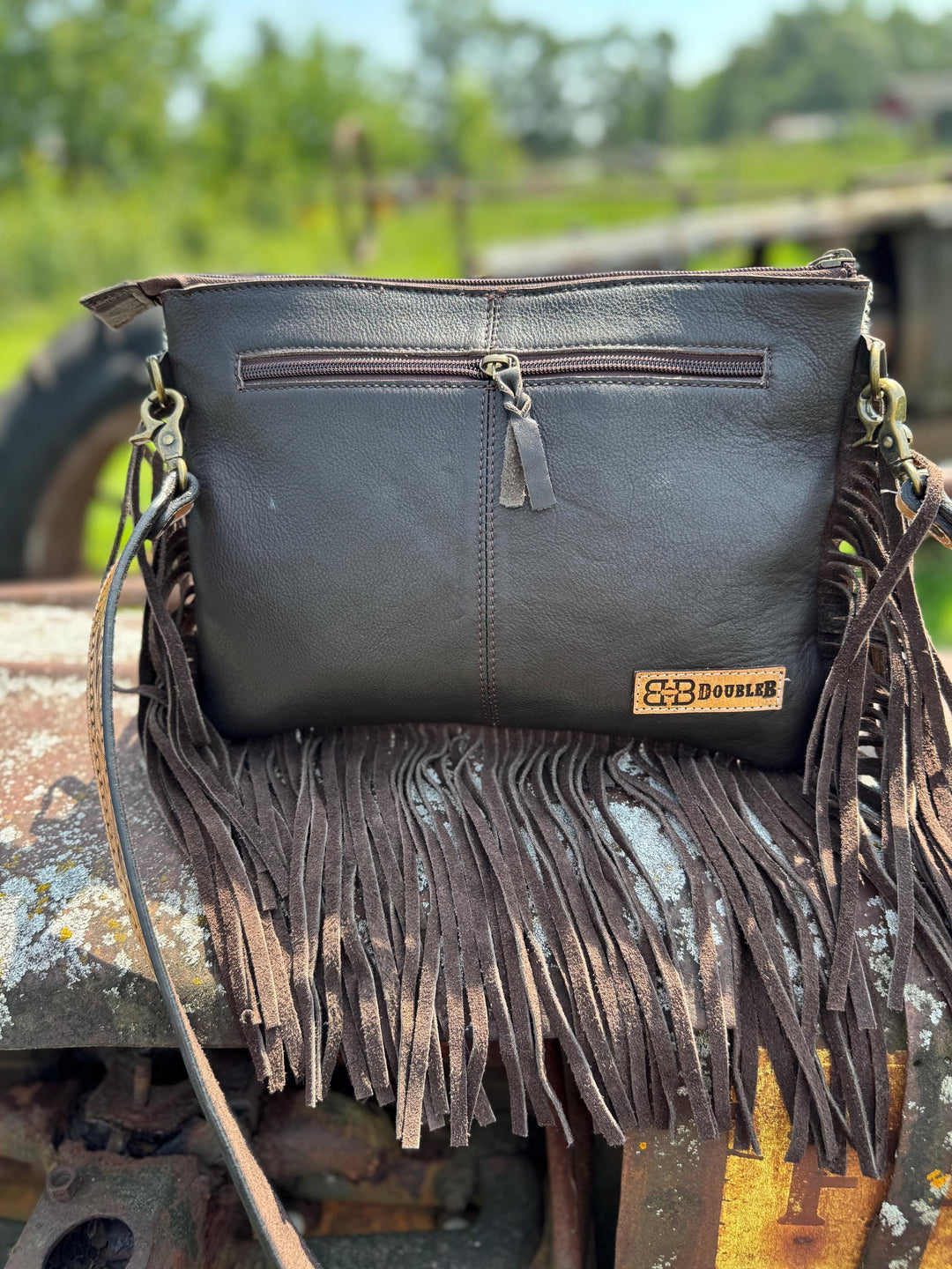 White Floral Genuine Western Cowhide Leather Purse and Clutch