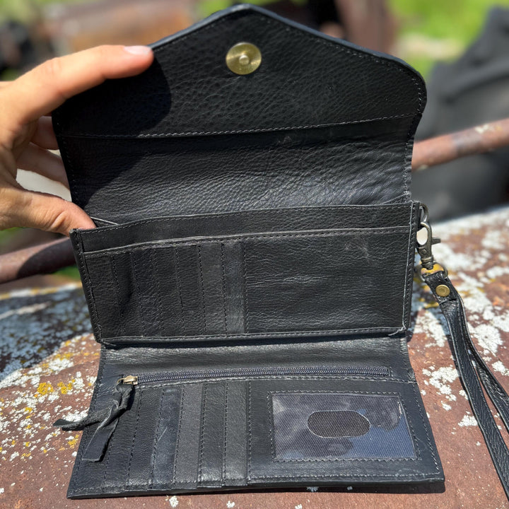 White Floral Genuine Western Cowhide Leather Purse and Clutch