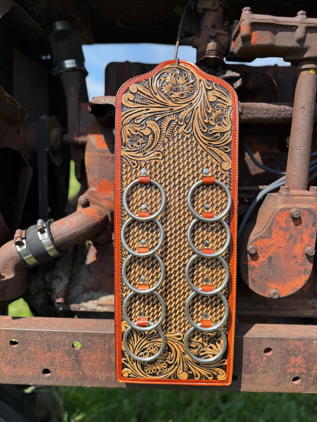 Genuine Western Tooled Leather Wild Rag Scarf Display Holder Keeper