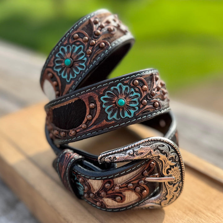 Genuine Leather Floral Western Belt