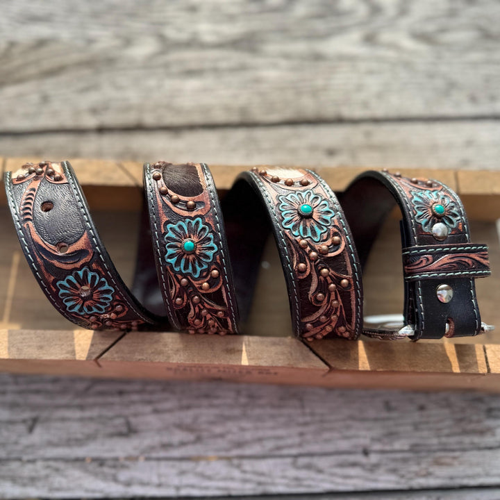 Genuine Leather Floral Western Belt