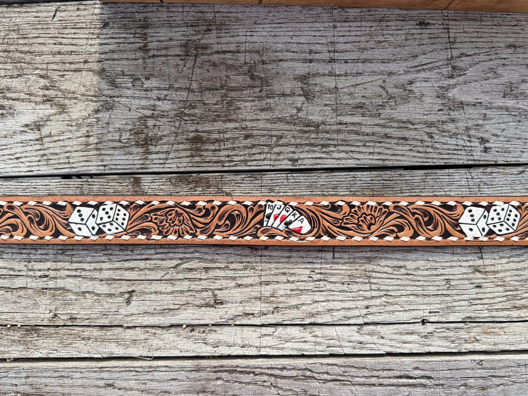 Tooled Playing Cards Genuine Leather Western Belt
