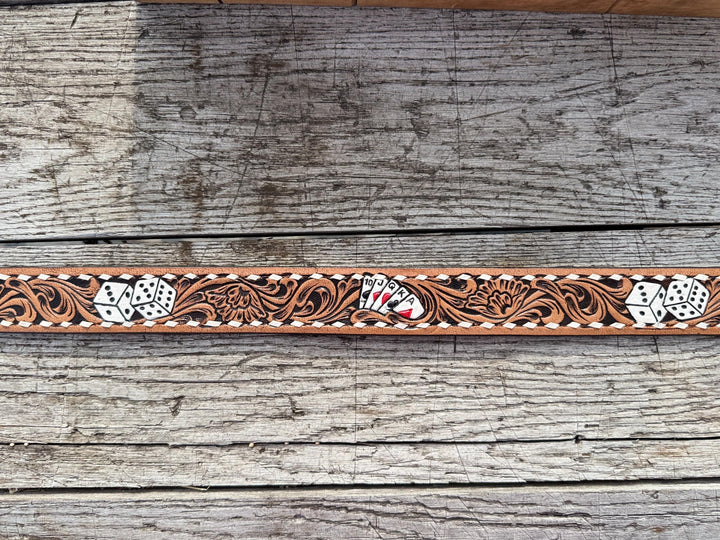 Tooled Playing Cards Genuine Leather Western Belt