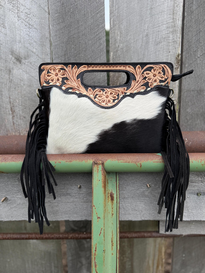 Genuine Cowhide Leather Buck-stitch Western Purse and Wallet Set