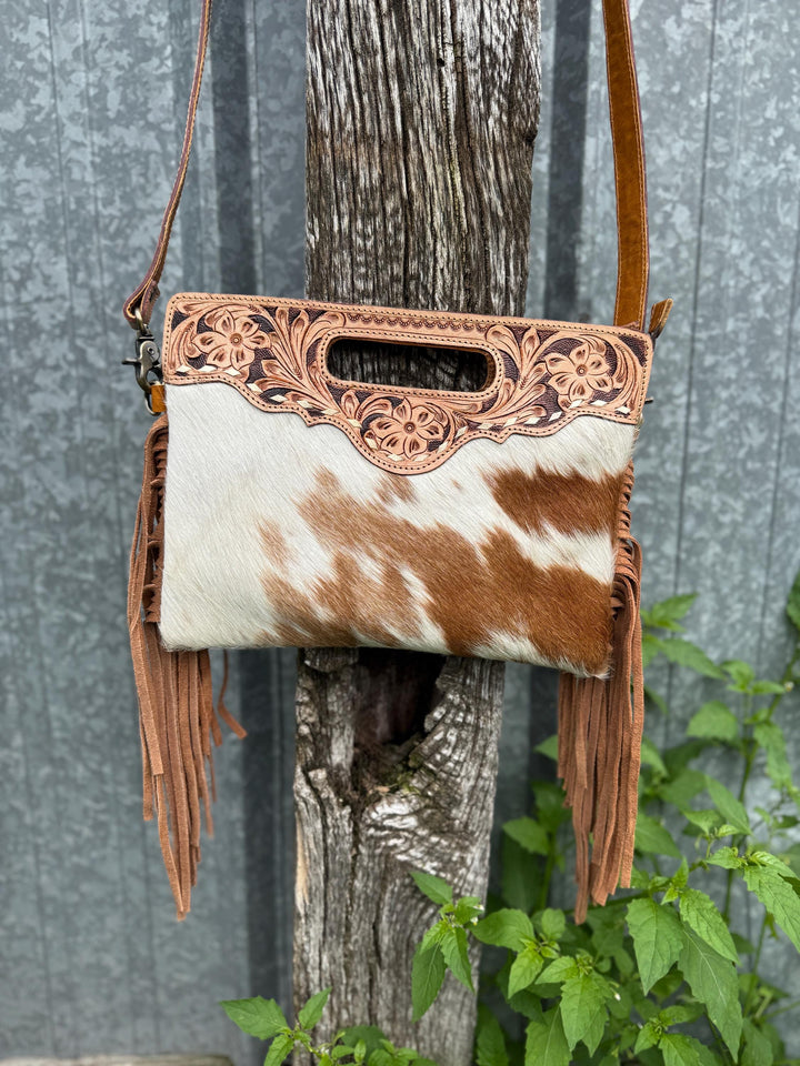 Genuine Cowhide Leather Buck-stitch Western Purse and Wallet Set