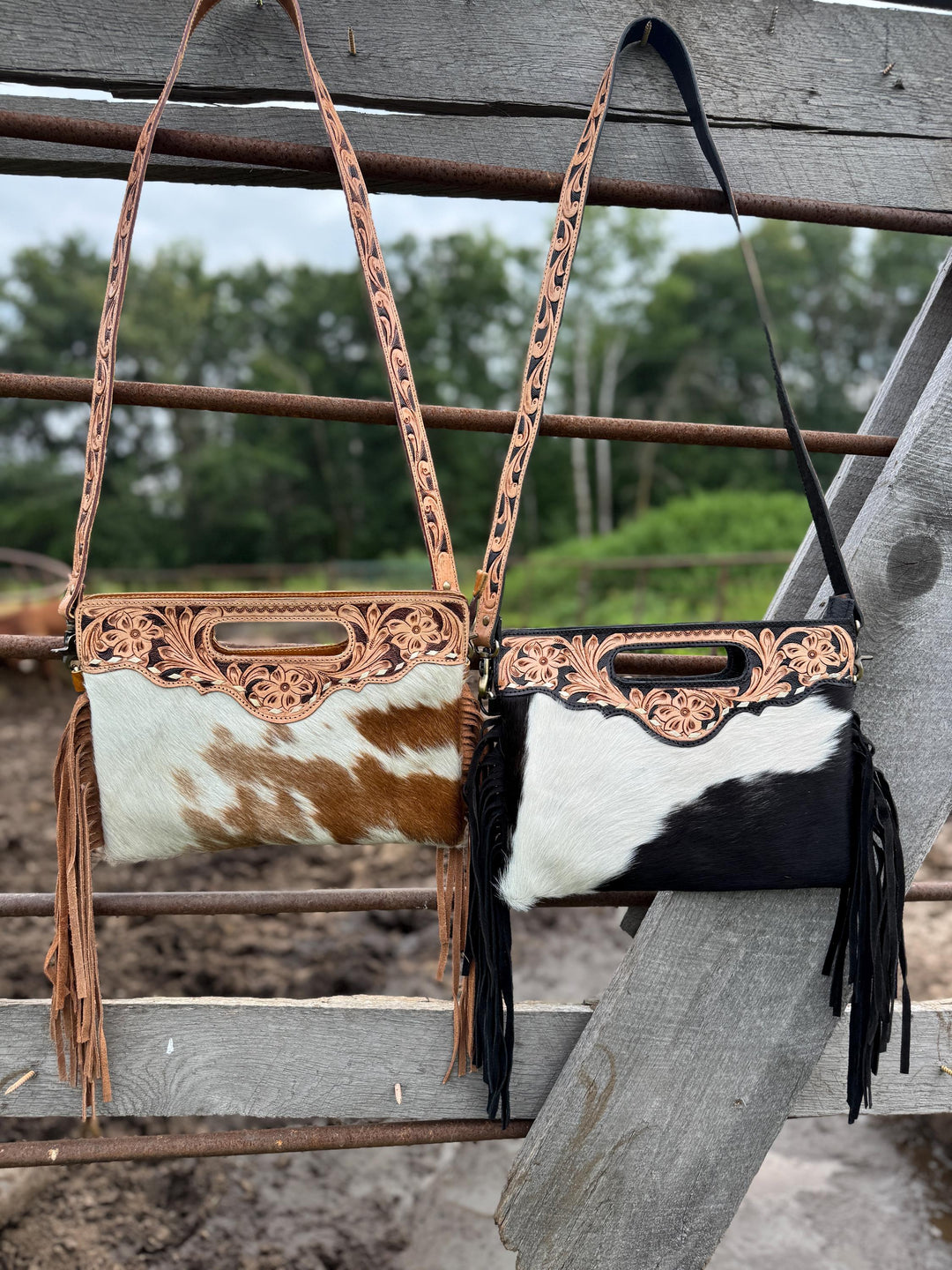 Genuine Cowhide Leather Buck-stitch Western Purse and Wallet Set