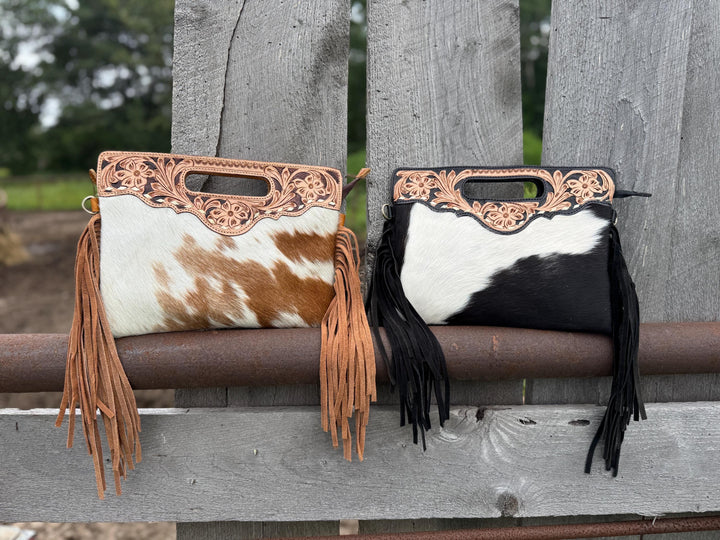 Genuine Cowhide Leather Buck-stitch Western Purse and Wallet Set