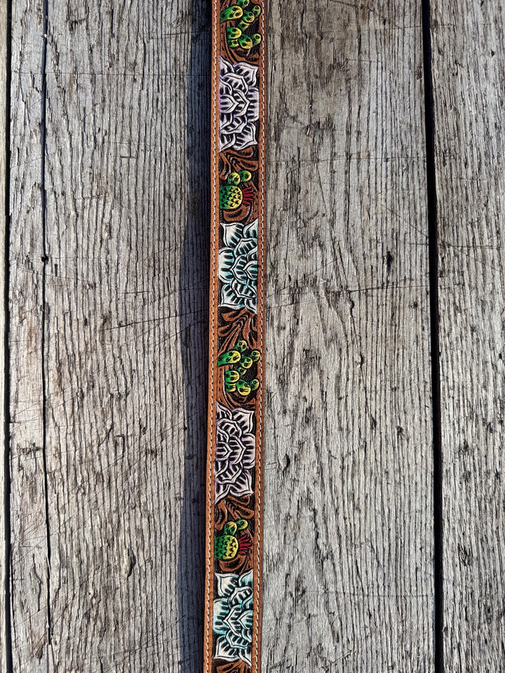 Tooled Succulents Genuine Leather Western Belt