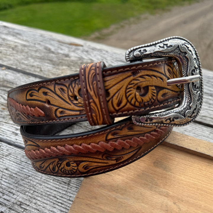 Genuine Tooled Leather Western Belt