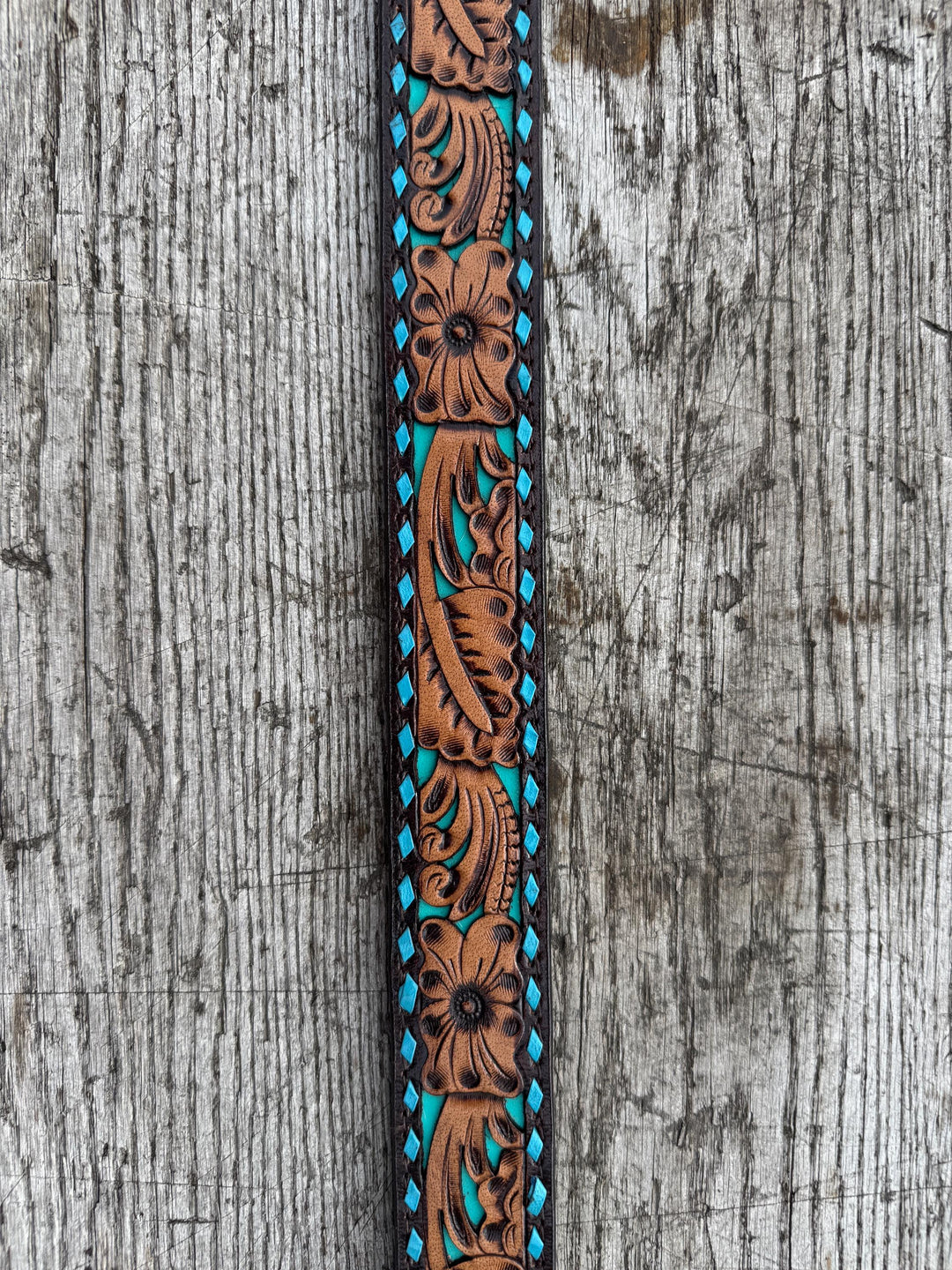 Genuine Leather Western Belt with Tooled and Buckstitch Details
