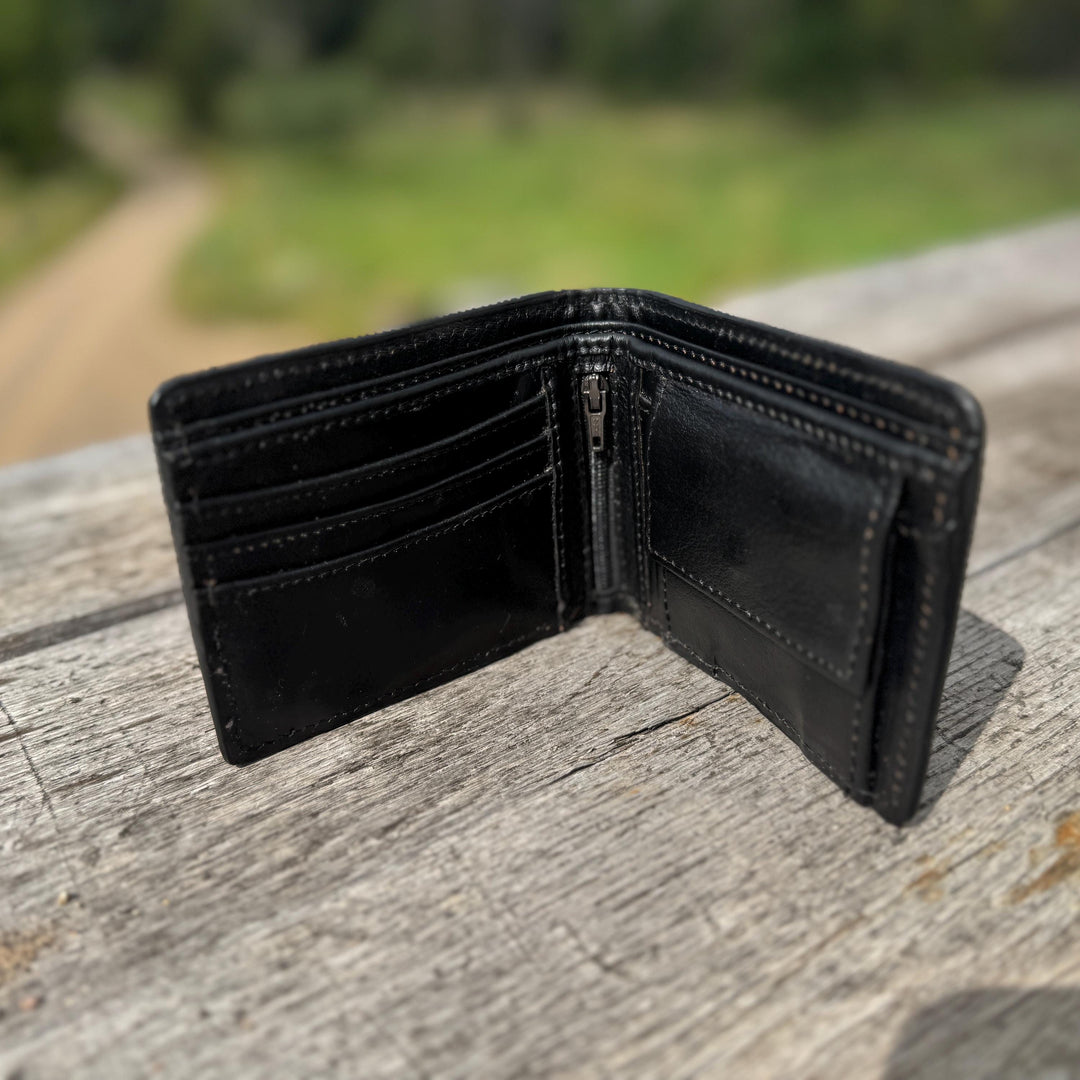 Men’s Western Sunflower Tooled Leather Bi-fold Wallet Double B Wild Rags