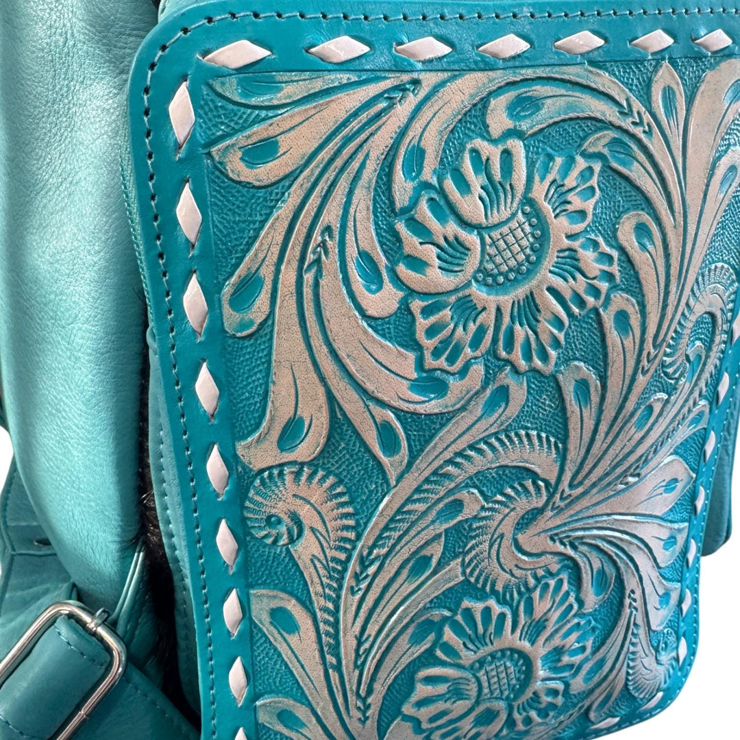 Turquoise Genuine Leather & Cowhide Western Backpack