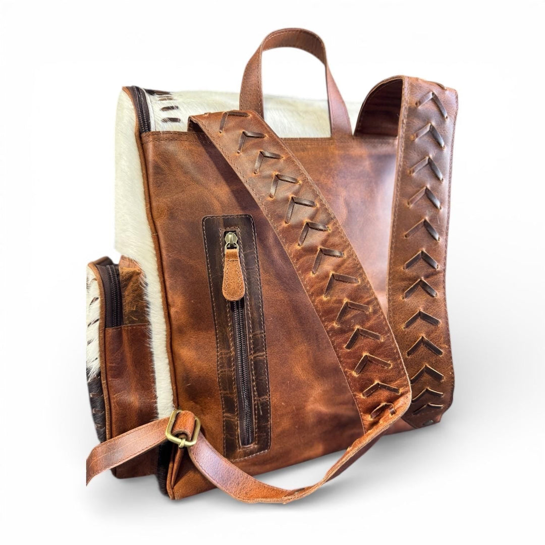 Genuine Western Cowhide Leather Backpack Diaper Bag Personal Item carry-on luggage by Double B Wild Rags Double B Wild Rags