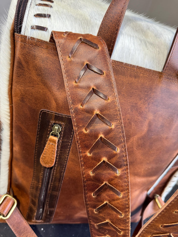Genuine Western Cowhide Leather Backpack Diaper Bag Personal Item carry-on luggage by Double B Wild Rags Double B Wild Rags