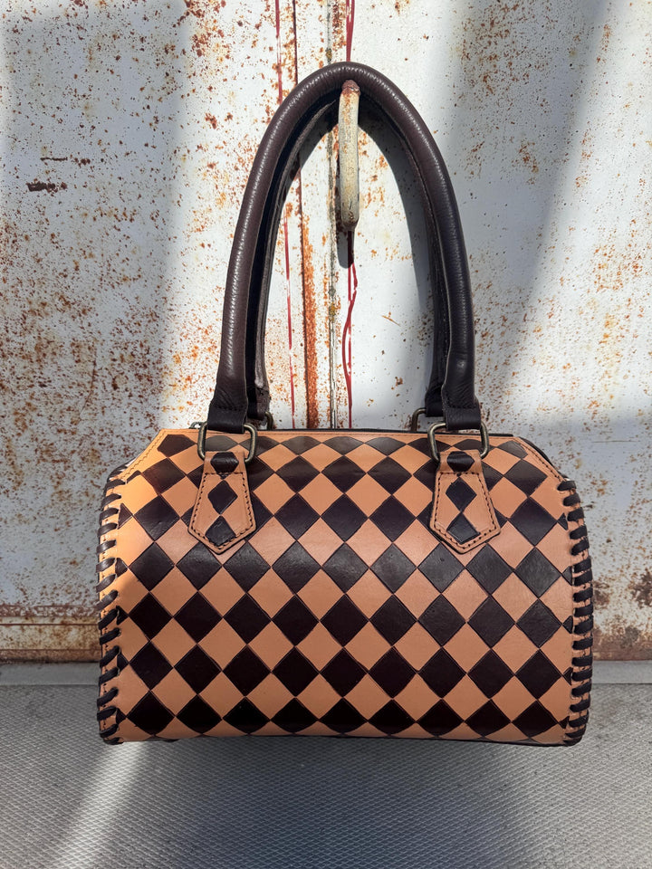 Caramel Espresso Checkered Speedy Western Genuine Leather Purse Double B Wild Rags