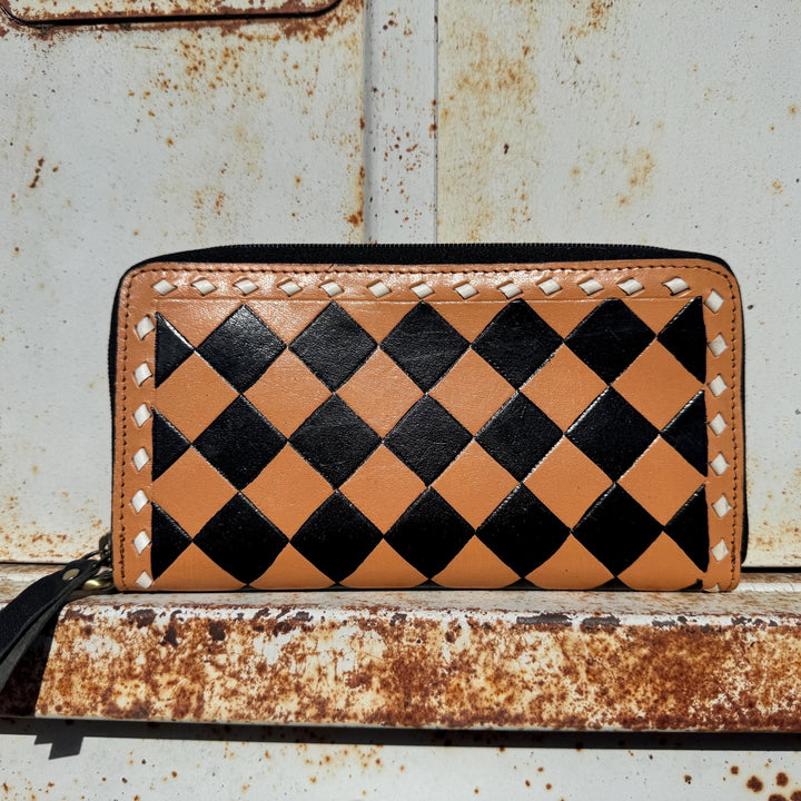Caramel Espresso Checkered Speedy Western Genuine Leather Purse Double B Wild Rags