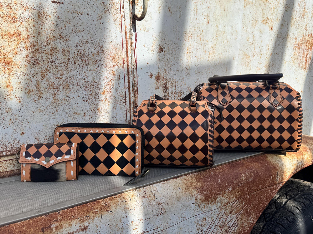 Caramel Espresso Checkered Speedy Western Genuine Leather Purse Double B Wild Rags