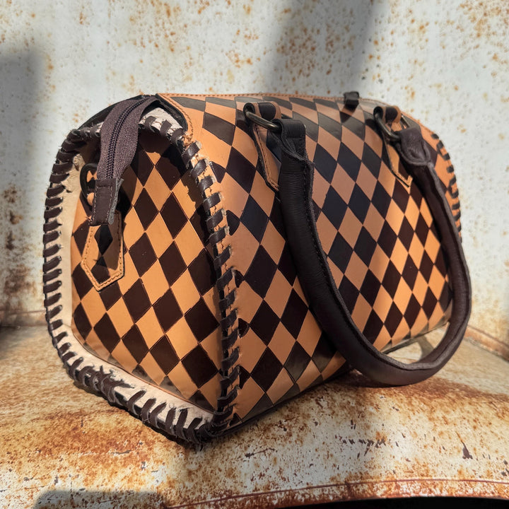 Caramel Espresso Checkered Speedy Western Genuine Leather Purse Double B Wild Rags