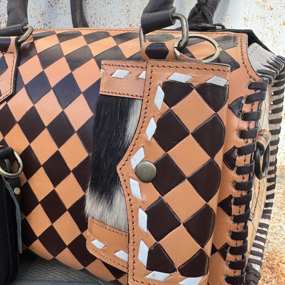 Caramel Espresso Checkered Speedy Western Genuine Leather Purse Double B Wild Rags